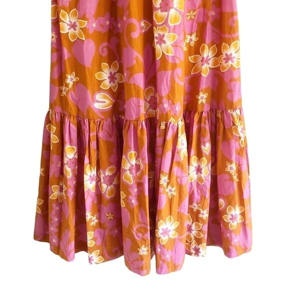 Warm Sierra Sleeveless Orange Pink Floral Cotton Tiered Midi Dress 2 - Picture 5 of 11